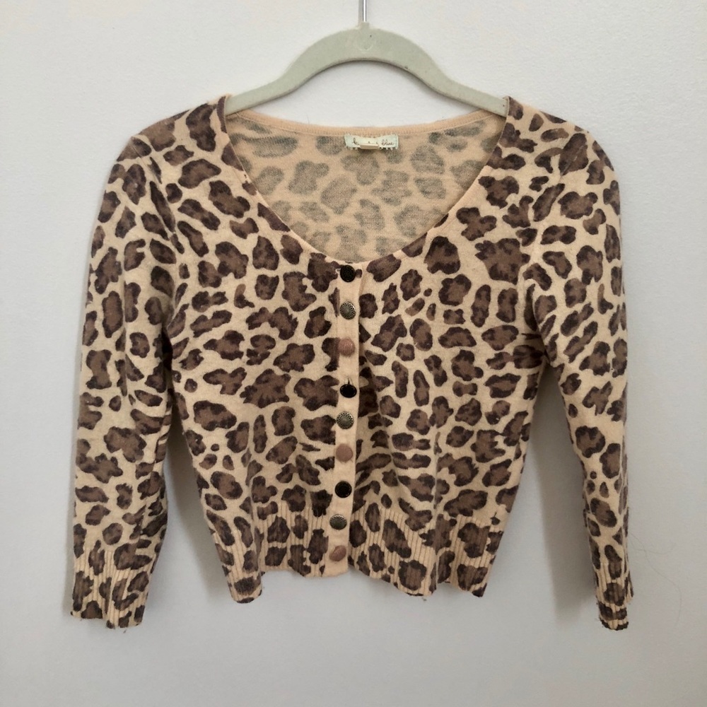 Cropped Leopard Print Cardigan- M